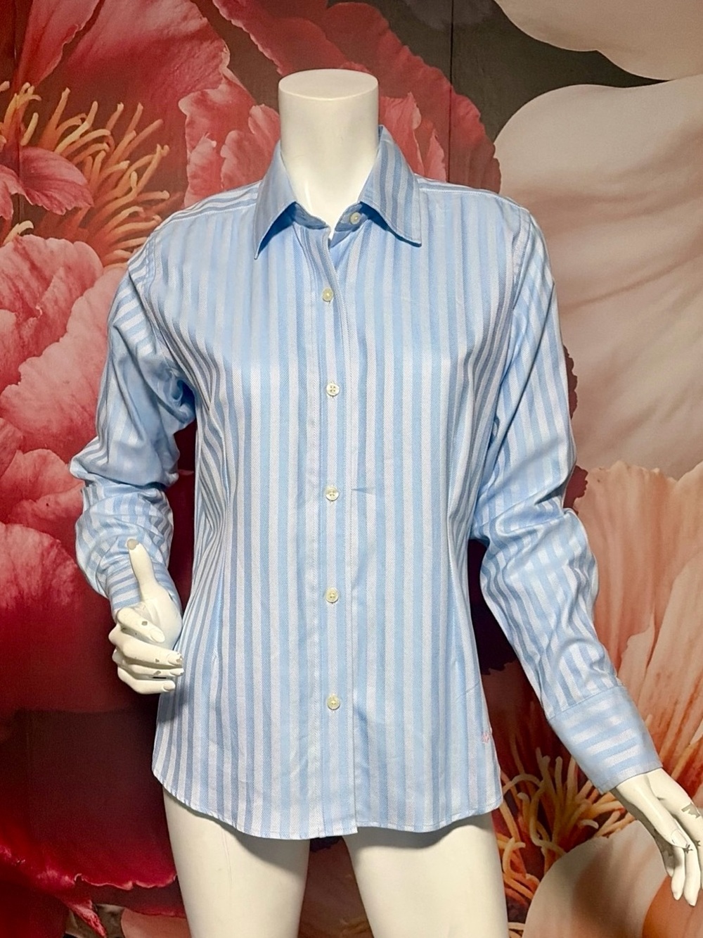 Saks Fifth Avenue Womens Blue Striped Linen Long Sleeve Popover Blouse Medium